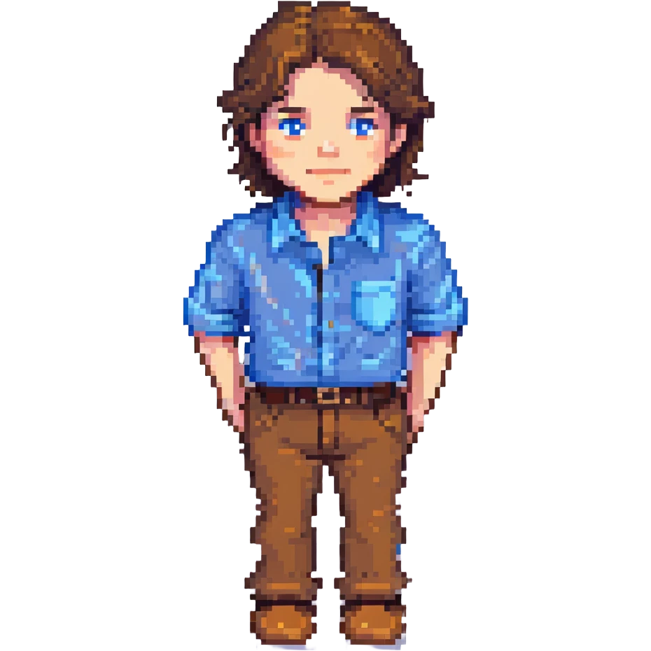 pixel art character named Michael, blue shirt, brown hair, simple and retro look emoji