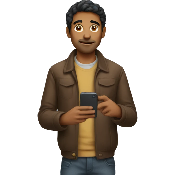 brown man holding phone curious emoji