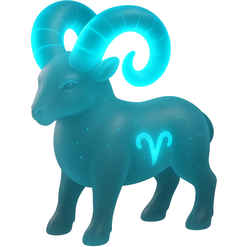"A digital illustration of the Aries zodiac sign, a majestic ram with glowing horns, incorporating the color #00d9ff prominently in its design, celestial background, mystical and cosmic atmosphere" emoji