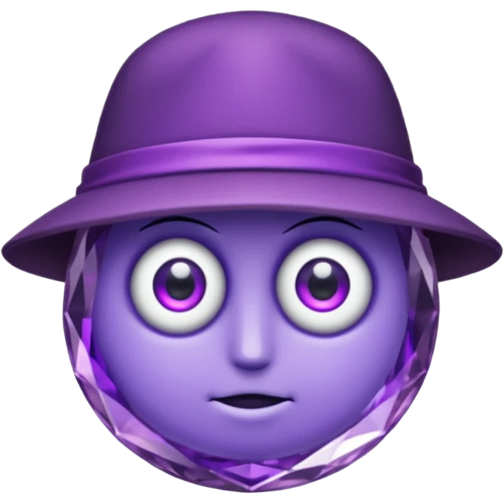 A single purple crystal gemstone character wearing hat,  no mouth no face. two eyes emoji