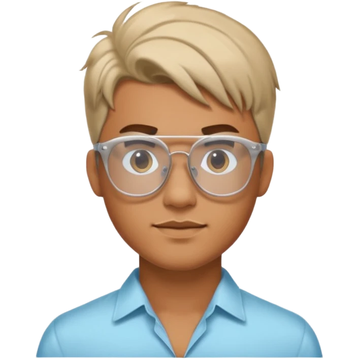 Erstelle mir eine Emoji von einem Jungen. Hautfarbe Bräunlich, Jung und Gutaussehend, mit durchsichtiger Brille und playboy Frisur  emoji