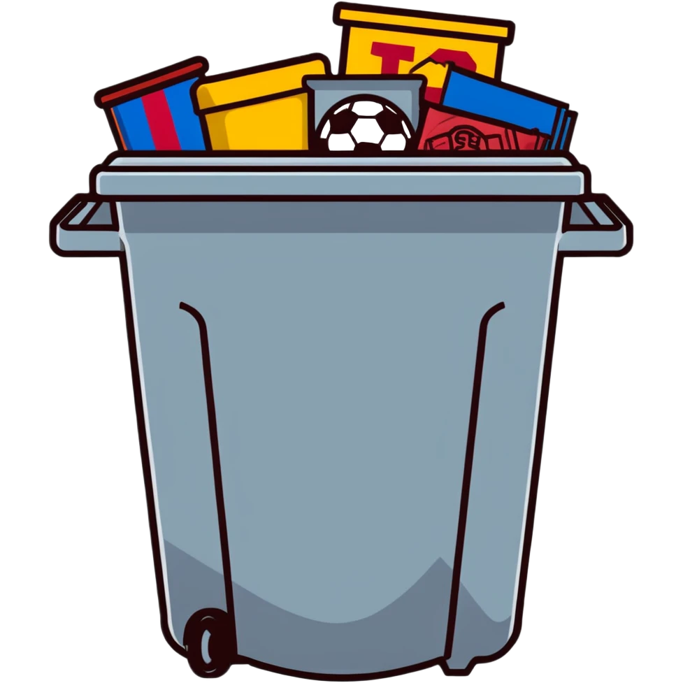 Barcelona soccer team in a trash can emoji