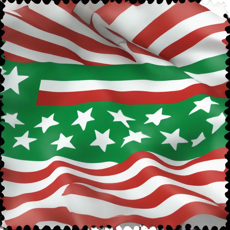 Flag with aGreen: Top stripe White: Middle stripe Black: Bottom stripe The three red stars are located in the center of the white stripe. emoji