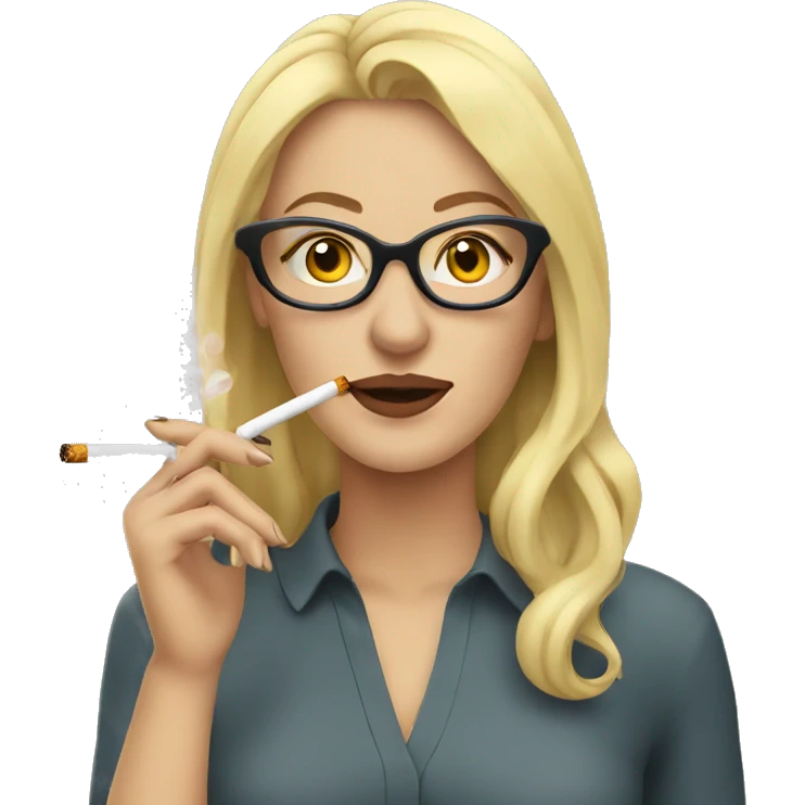 blonde woman with glasses  smoking a cigarette, cigarette in clear hands  emoji