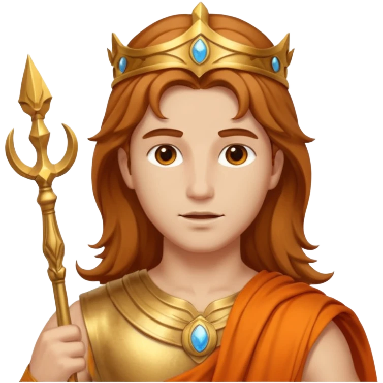 Mercury, Message God from Rome Mythology with long light brown hair , orange and gold outfit, emoji