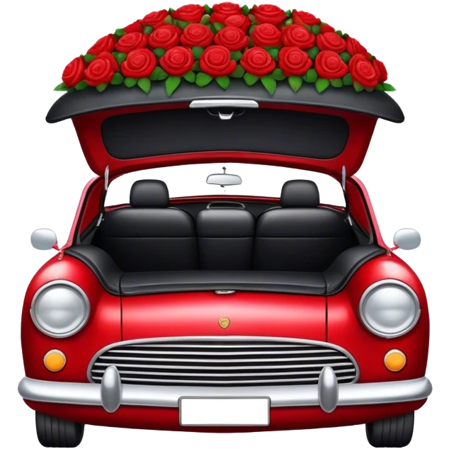 Ruby red car in the trunk many Strawberry Red roses black emoji