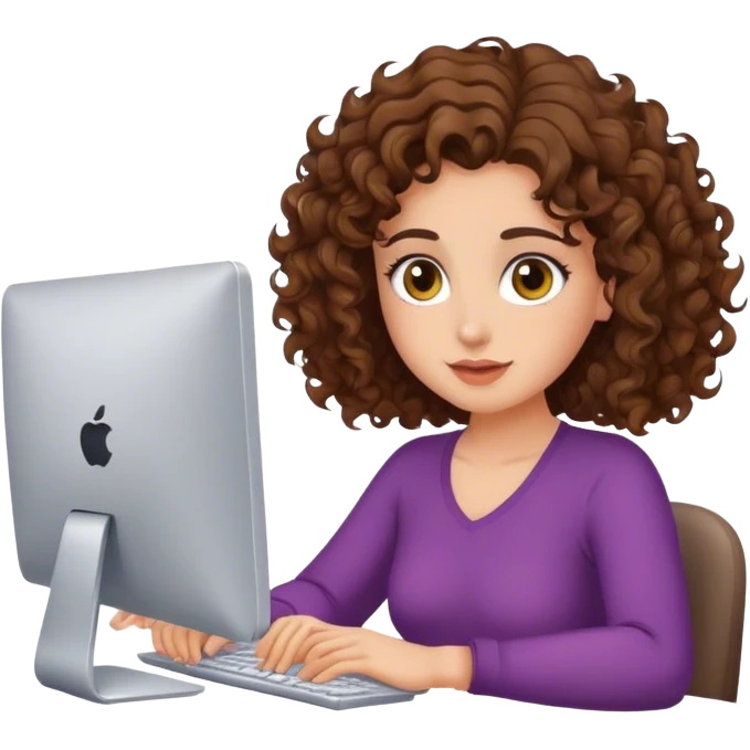 woman at computer with medium curly brown hair and hazel eyes no fingers  emoji
