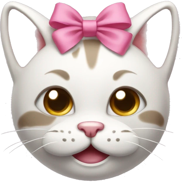 Happy cat face that’s blushing/happy with a pink bow emoji