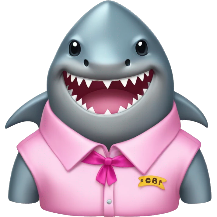 a shark wearing a pink beautiful princes' shirt and using a gemes ribbon emoji
