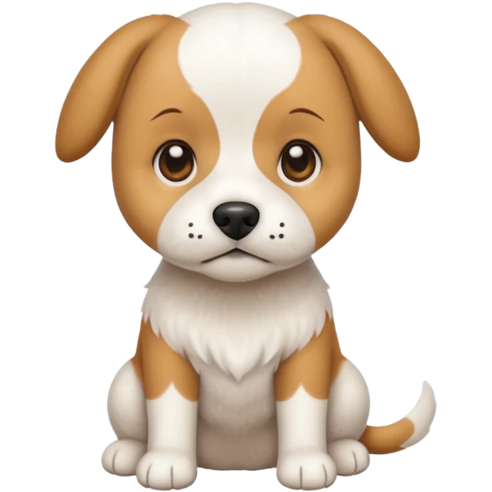 a full body white beagle x maltese x chi dog the size of a kelpie with light brown ears and a light brown patch on one eye emoji