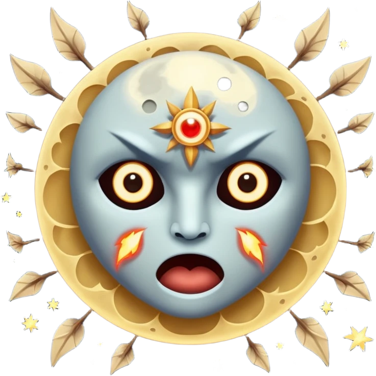 moon exploding into moths and runes shocked face emoji