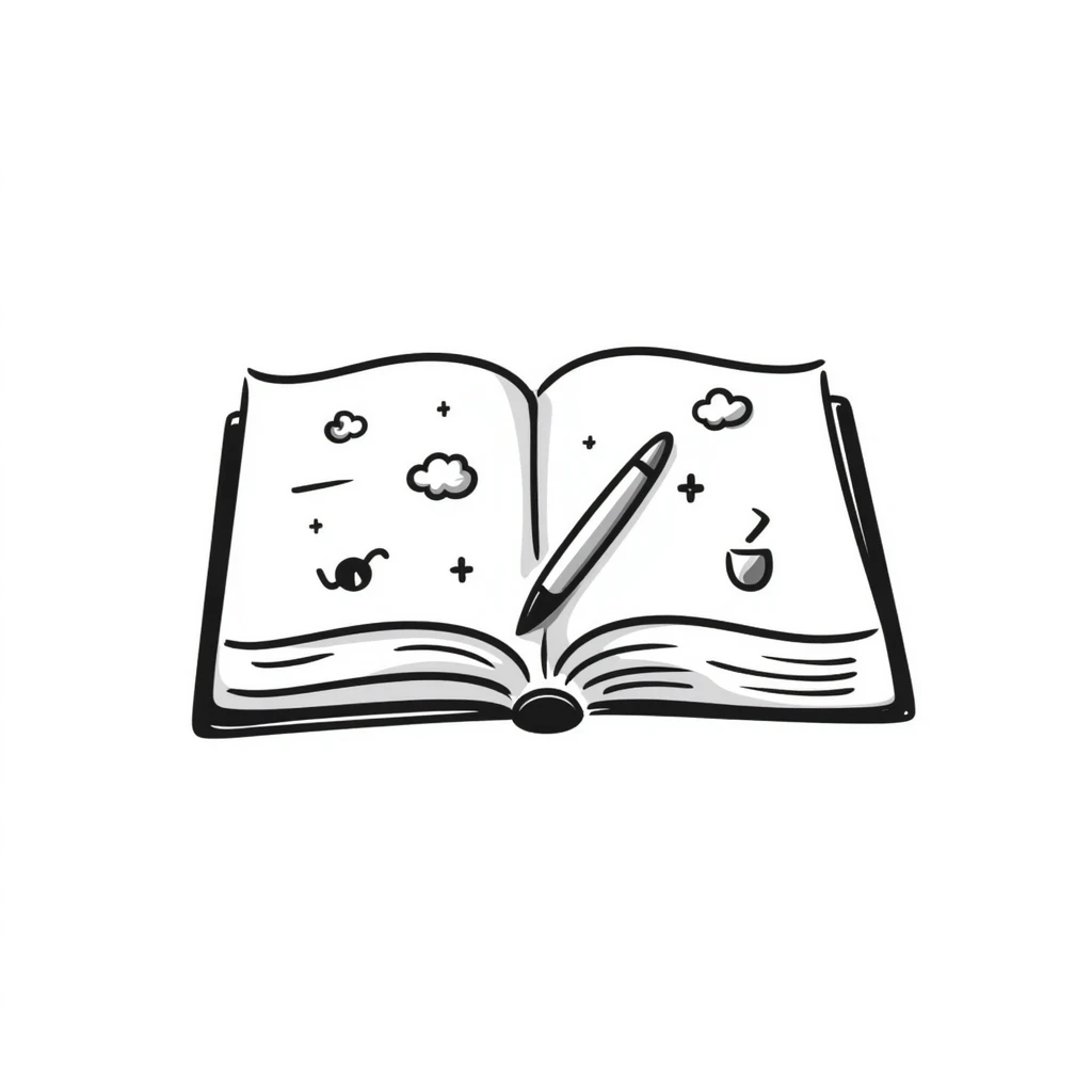 hand-drawn doodle of an open sketchbook with visible pages emoji