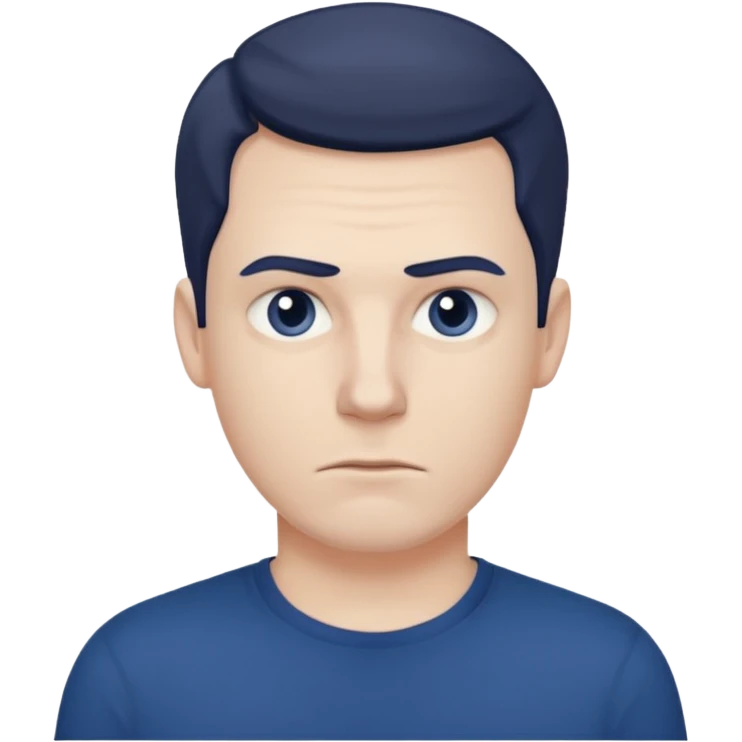 a white man in a dark blue t-shirt with a suspicious look emoji
