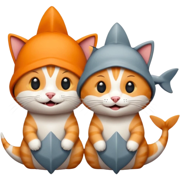 2 happy cats wearing shark hats emoji