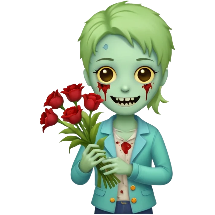 Cute funny zombie gives flowers emoji