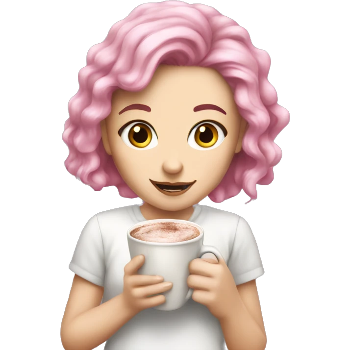white girl with pink hair and hot choco emoji
