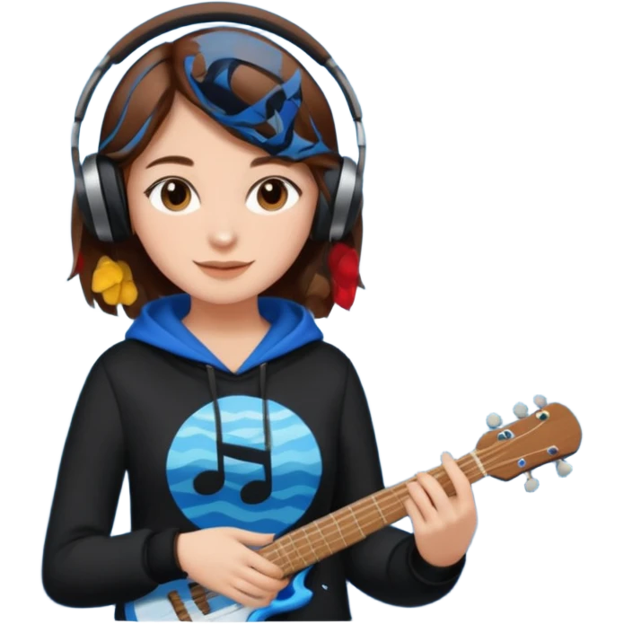블랙 블루, 노래 좋아하고, 창의적이고 바다 좋아해 , 여자아이 갈색머리 emoji