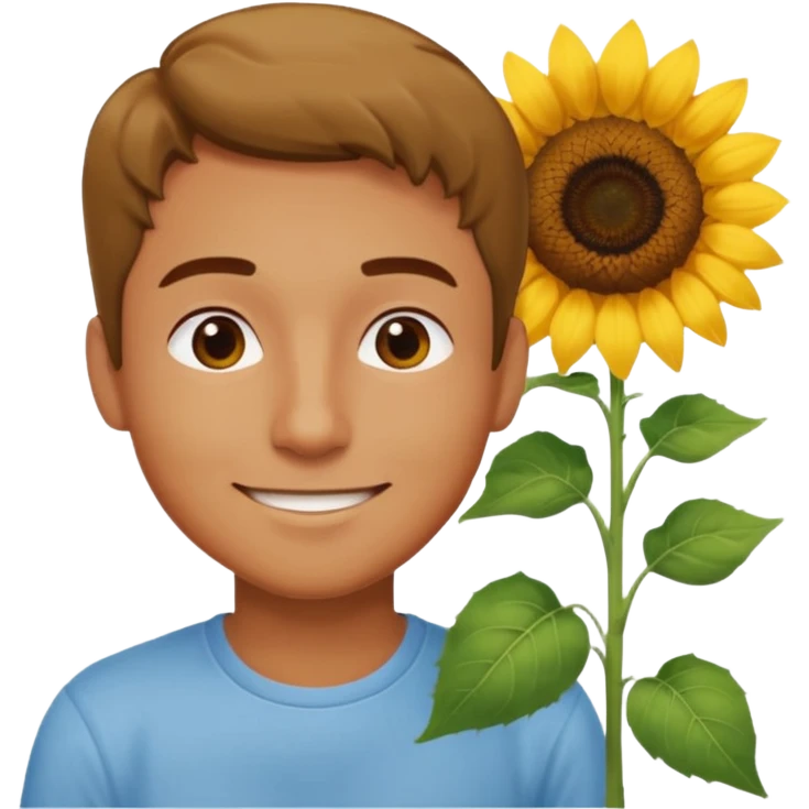 Man smelling sunflower with gentle smile, half body emoji
