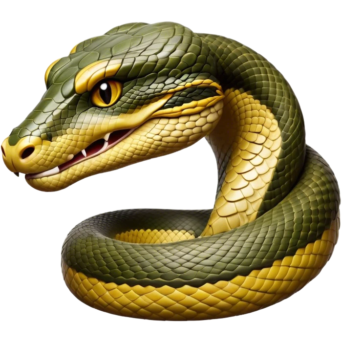 Cinematic Noble Anaconda Portrait Emoji, Poised and imposing, with a massive, sinuous build draped in intricately patterned scales and piercing, focused eyes, Simplified yet sharp and sophisticated features, highly detailed, glowing with a soft, earthy glow, high shine, intelligent and formidable, stylized with an air of primal elegance, focused and mysterious, soft glowing outline, capturing the essence of a watchful jungle guardian that feels as though it could coil out of the screen with effortless authority! emoji