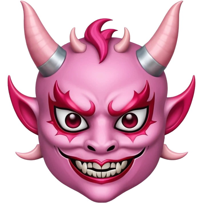 A pink girly oni mask with devil horns  emoji