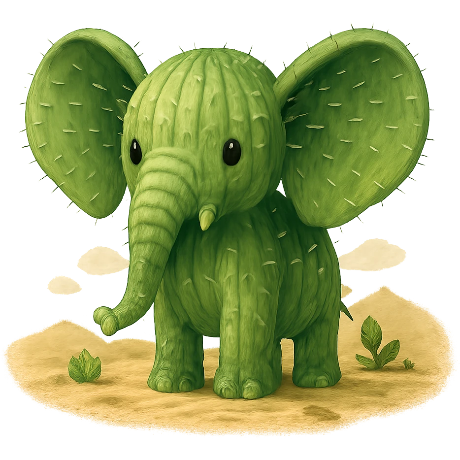 cactus elephant in the desert, green body, large ears emoji