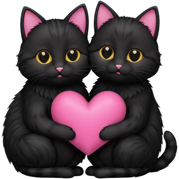 two black cats love, pink heart emoji