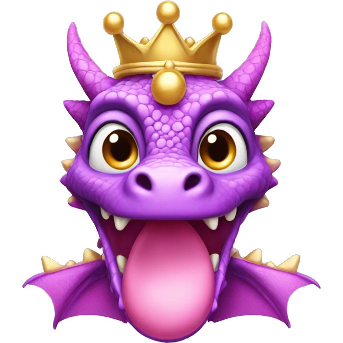 Pink-violet dragon with gold crown and pink bubbles  emoji