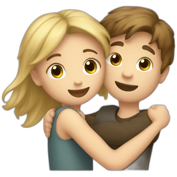 Hug between a Blond girl an brown hair boy emoji