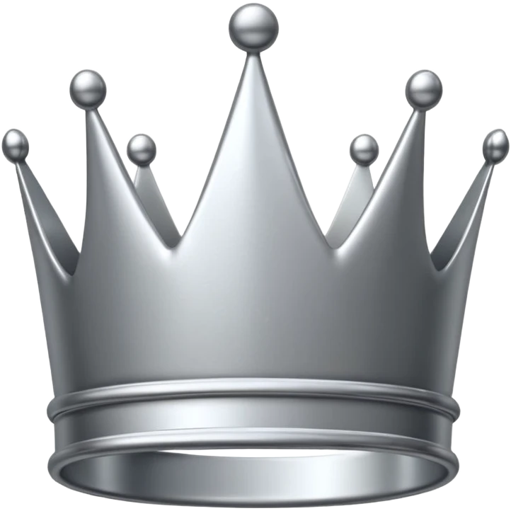 A luxury silver crown emoji, chrome metallic finish, smooth rounded edges, subtle sparkle, polished reflective surface, cute proportions, iOS emoji style, centered on a clean white background, soft studio lighting, no outlines emoji