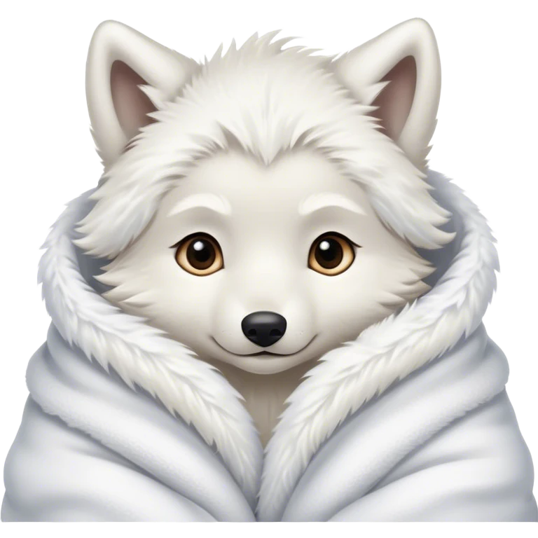 Baby white wolf cozy in a blanket  emoji