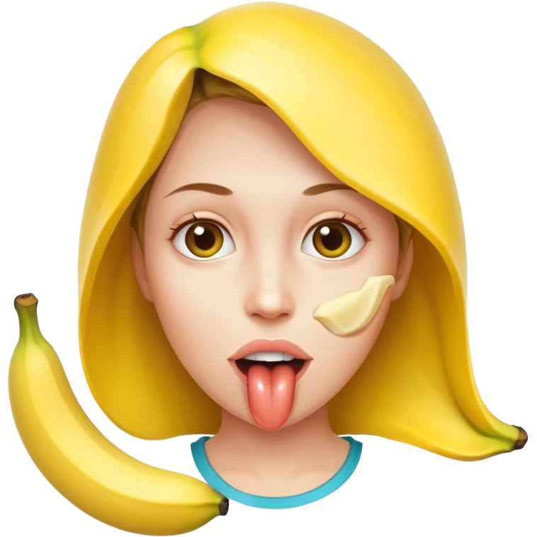 Frau nimmt geschälte Banane am Stück in den Mund emoji