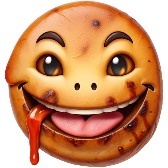 A cinematically realistic emoji with depicted as marinated meat, grilled to perfection, with a rich smoky texture and dynamic mouth-watering lighting. emoji