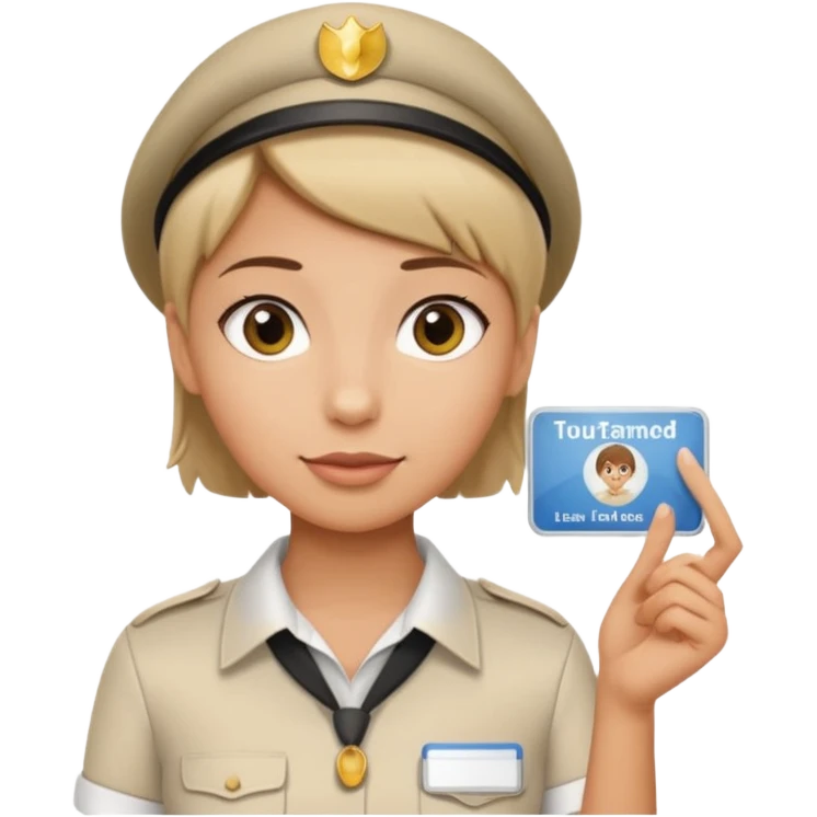 A young short-haired female tour guide wore a white shirt and showed everyone her license, which was horizontal. emoji