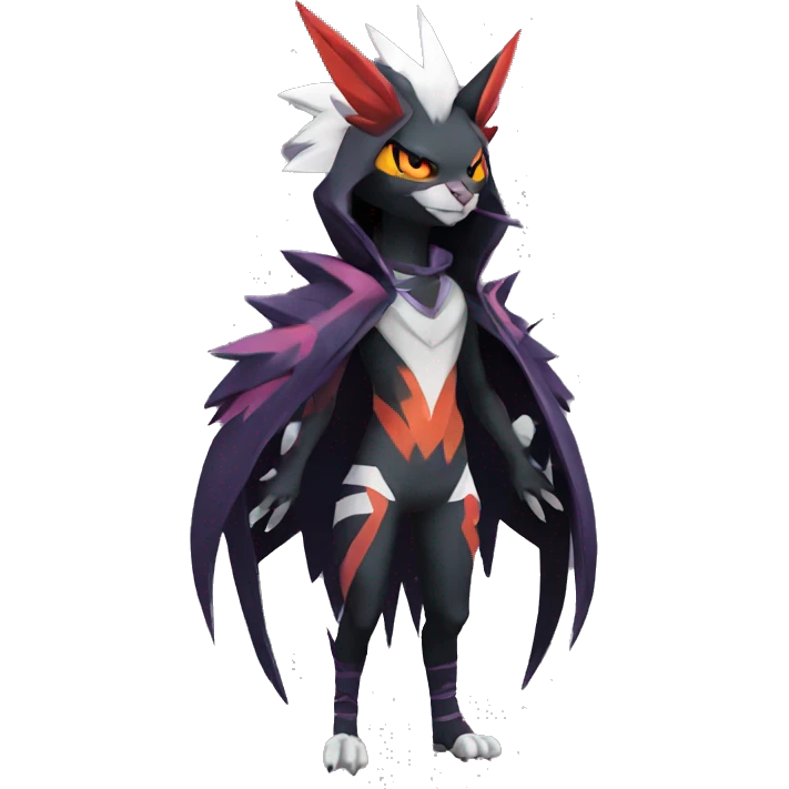 Cool Anthro Black Absol-Noivern-Quilava-Litten-Pokémon with edgy stripes hoodie spiked collar punk Full Body emoji