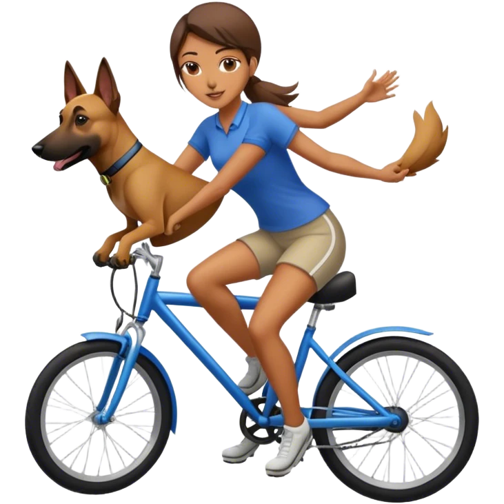 Women on a bike with a malinois dog
 emoji