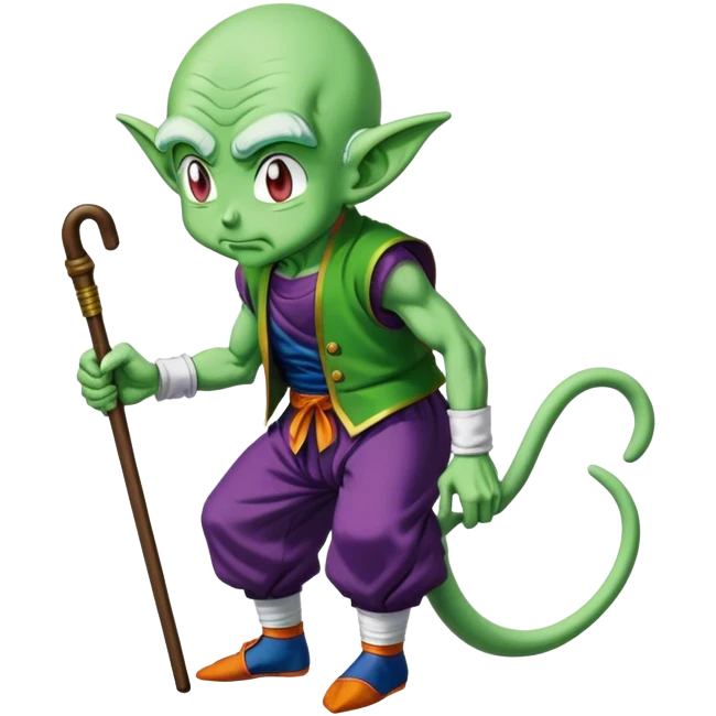 Piccolo from Dragon Ball looking like an old man hunched over using a cane emoji