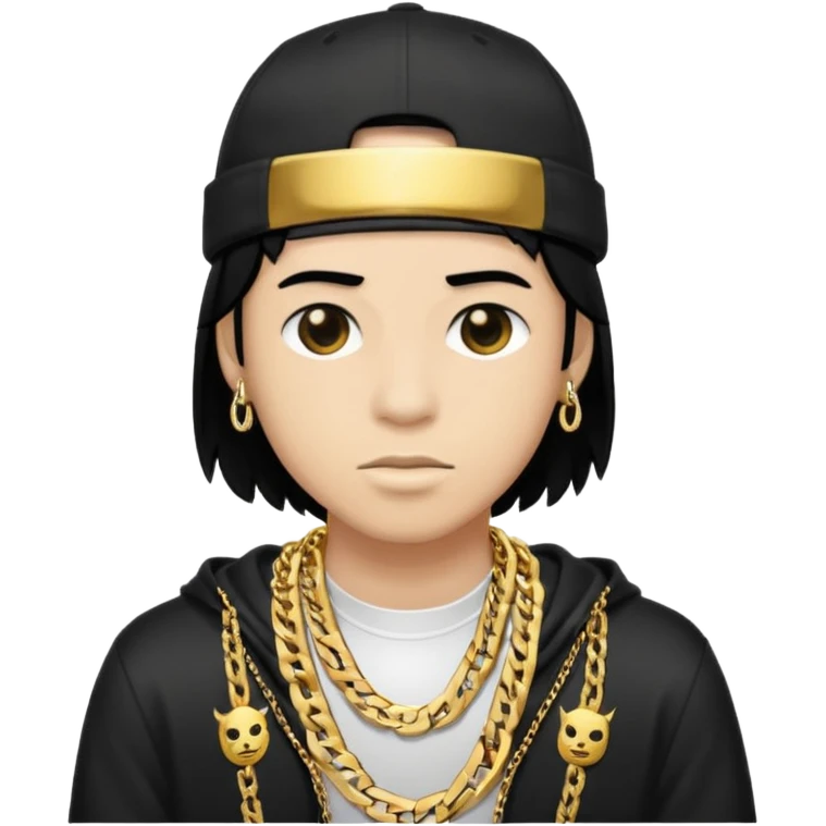 floating head, black hair, rapper chain emoji