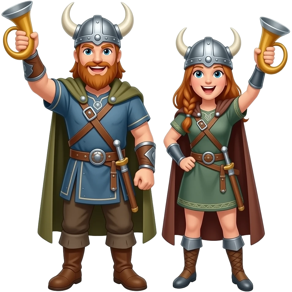 Viking cheering with horn glass both genders emoji