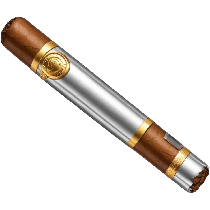 A luxury cigar emoji made of silver chrome, smooth metallic texture, minimal shape, glossy reflections, rich swag aesthetic, iOS emoji style, centered, clean white background emoji