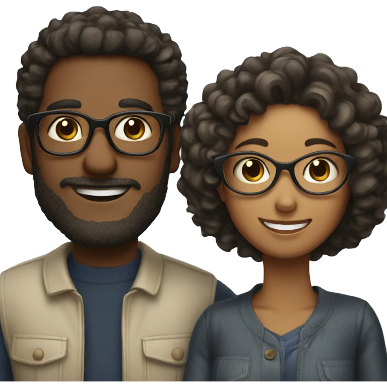 smiling couple with glasses not super curly hair emoji