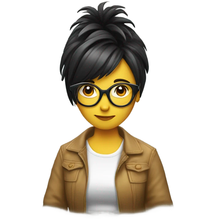 Chica leyendo con flequillo y gafas  emoji