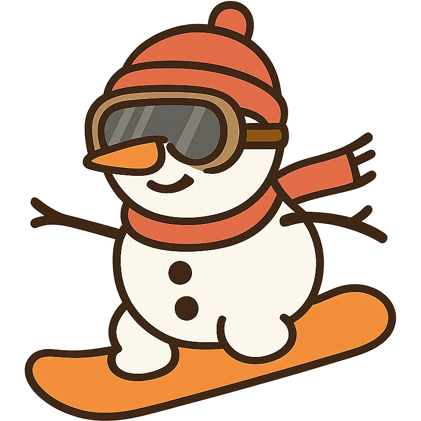 flat toon style snowman with goggles snowboarding emoji