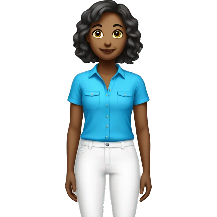 Bright blue shirt and white pants on girl emoji