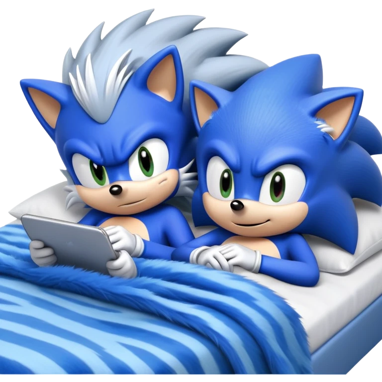 Sonic and Silver hedgehog characters relaxing on a bed emoji