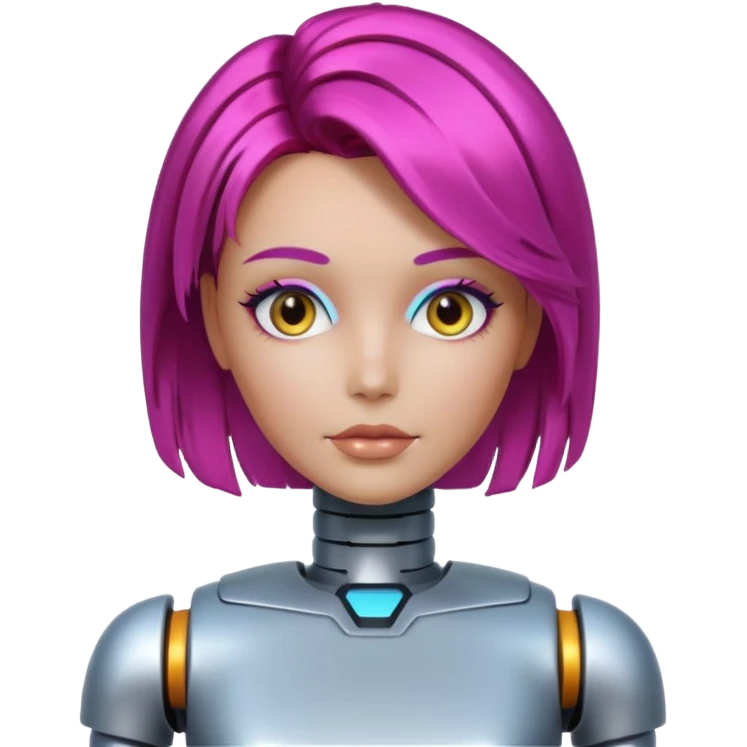 female vibrant hair color metalic robot face not human face emoji