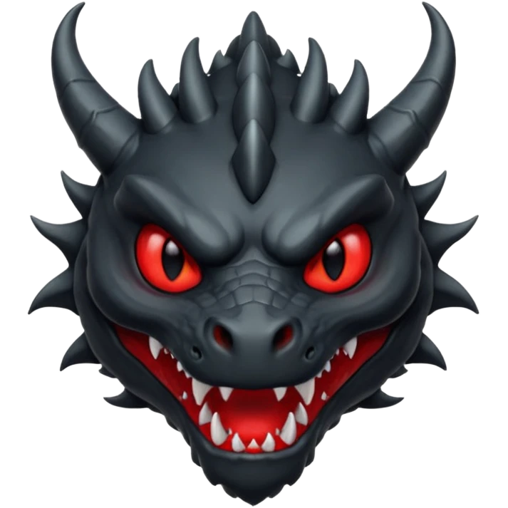 iOS sticker, dark fantasy, dragon head, black skin, red eyes, red mouth, minimal, flat emoji