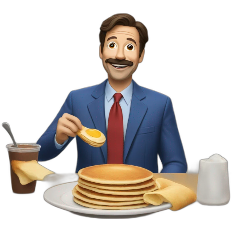 Ted Lasso eating pancakes with Jesus  emoji