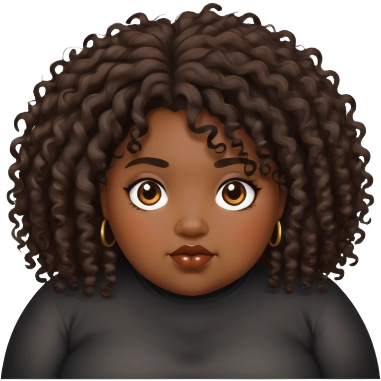 a fat brown girl with black messy and weird curly hair emoji