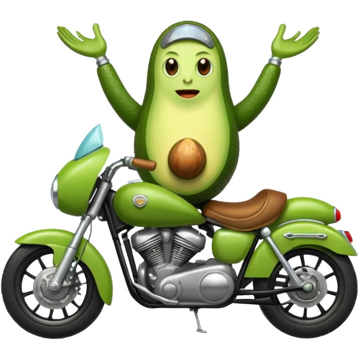 Aguacate con piernas manos y una moto emoji