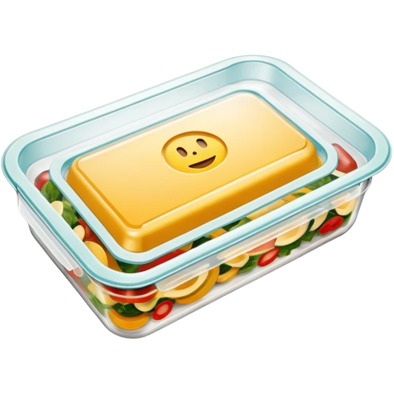vacuum sealed food tray with visible food inside, simple, clear emoji